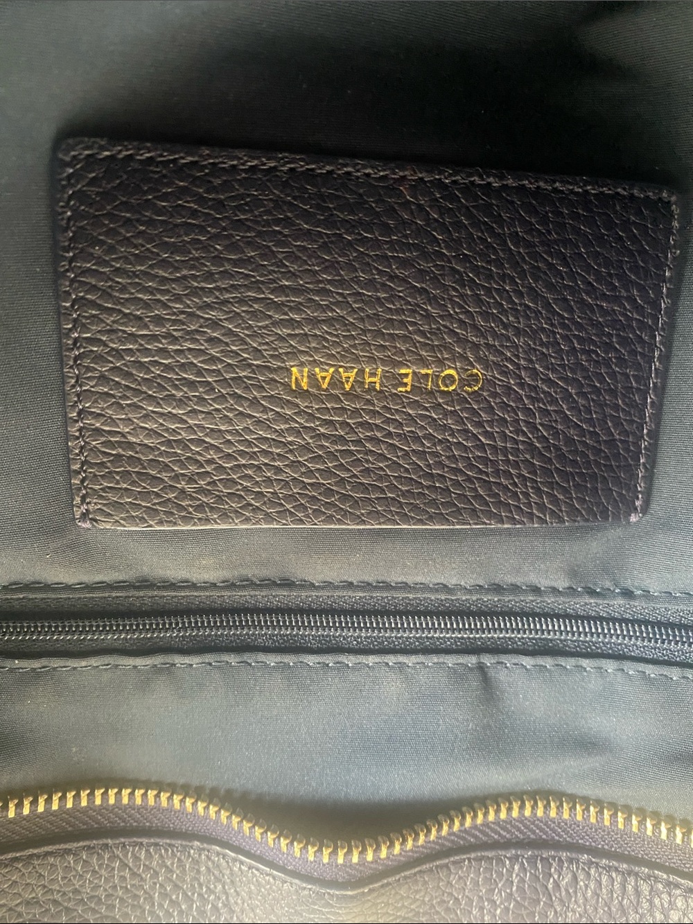 Cole Haan Navy Leather Shoulder Satchel with Gold Hardware - Picture 3 of 4